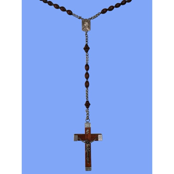 RARE French Lourdes Rosary Prayer Wood Beads Mary Jesus Crucifix Holy Vail - Picture 7 of 8